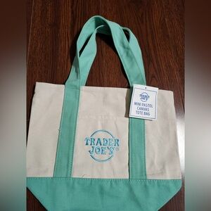 Trader Joe's Mini Pastel Canvas Tote Bag - Mint Green NWT